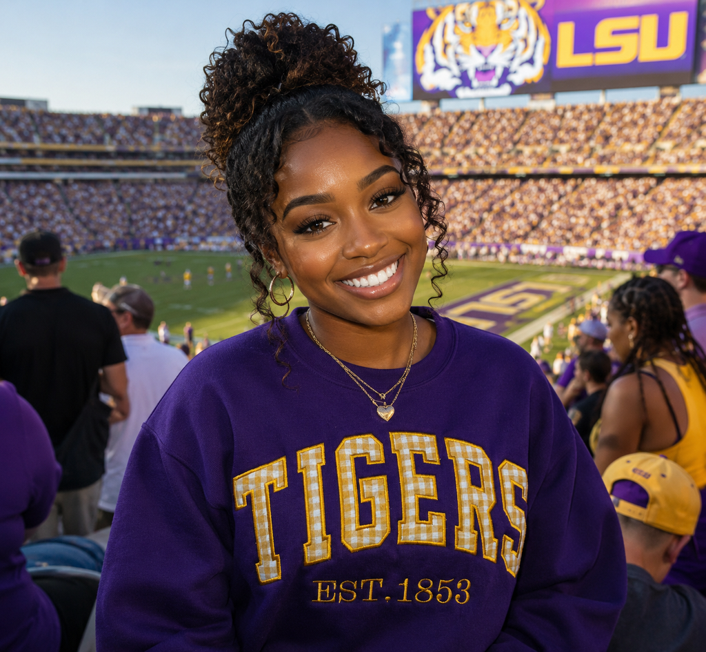 Tigers Gingham Appliqué Embroidered Sweatshirt