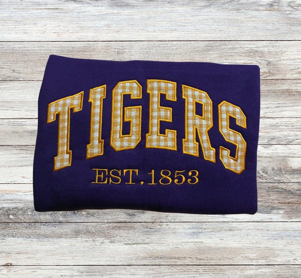 Tigers Gingham Appliqué Embroidered Sweatshirt