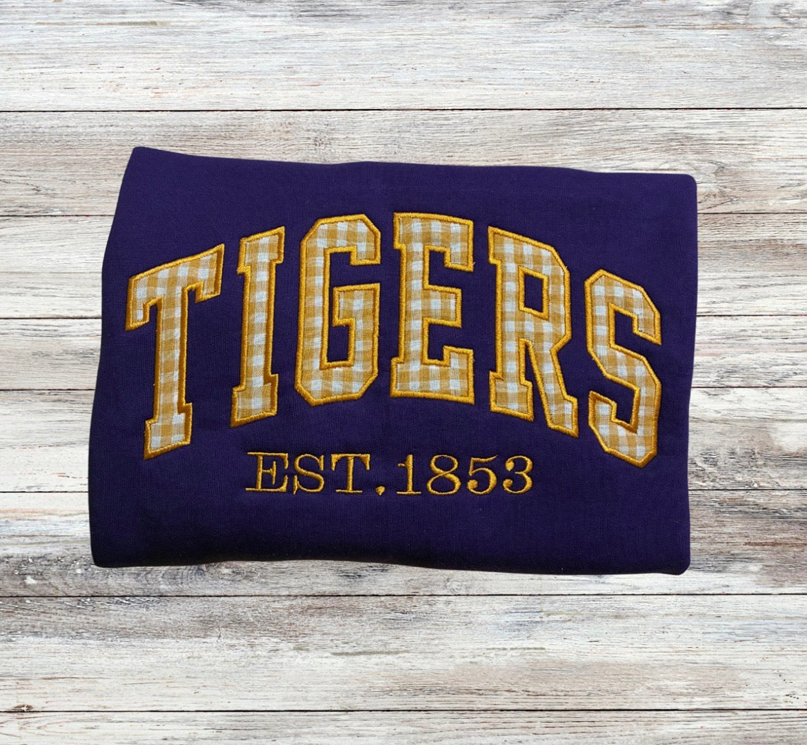 Tigers Gingham Appliqué Embroidered Sweatshirt